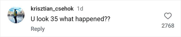 Comment mentioning "you look 35" on a post about Millie Bobby Brown looking older. Comment mentioning "you look 35" on a post about Millie Bobby Brown looking older.