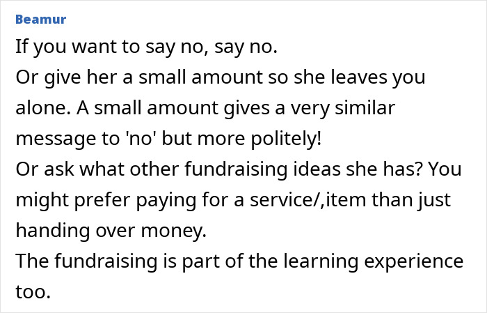 Text discussing how to handle requests for money for a daughter's exotic trip through small contributions or alternative funding. Text discussing how to handle requests for money for a daughter's exotic trip through small contributions or alternative funding.