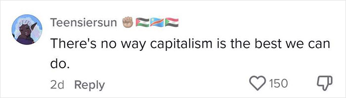 Comment questioning capitalism's effectiveness with user emoji and flag icons. Comment questioning capitalism's effectiveness with user emoji and flag icons.