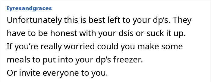 Text discussing how to address holiday planning with parents and siblings, including meal preparations. Text discussing how to address holiday planning with parents and siblings, including meal preparations.