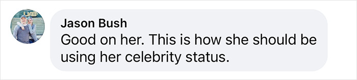Text praising someone for using celebrity status positively. Text praising someone for using celebrity status positively.