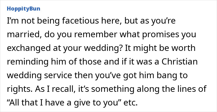 Text exchange about marriage vows and shared responsibilities in context of maternity leave. Text exchange about marriage vows and shared responsibilities in context of maternity leave.