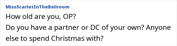 Online comment questioning personal holiday plans amid family gift conflict. Online comment questioning personal holiday plans amid family gift conflict.