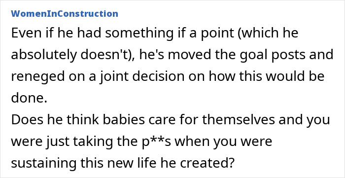 Text discussing maternity leave and shared responsibilities appears on the screen. Text discussing maternity leave and shared responsibilities appears on the screen.