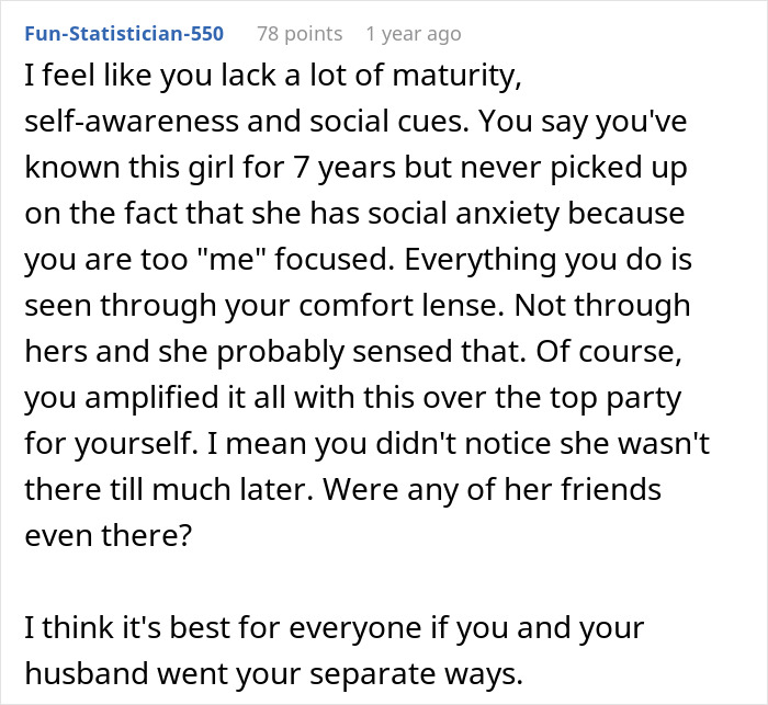 Reddit comment criticizing a woman for throwing an excessive party for her stepdaughter. Reddit comment criticizing a woman for throwing an excessive party for her stepdaughter.