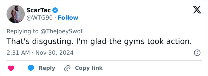Bodybuilder Joey Swoll Shares Update On Woman “Doing Inappropriate Things” On Gym Equipment Bodybuilder Joey Swoll Shares Update On Woman “Doing Inappropriate Things” On Gym Equipment
