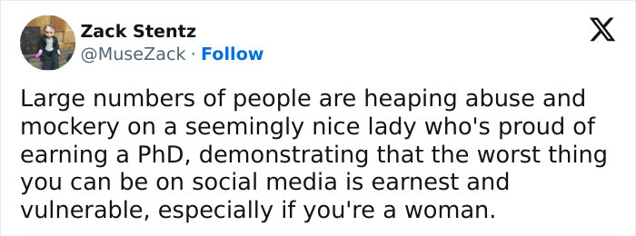 Tweet discussing the backlash against a woman's PhD thesis on the politics of smell, highlighting social media dynamics. Tweet discussing the backlash against a woman's PhD thesis on the politics of smell, highlighting social media dynamics.