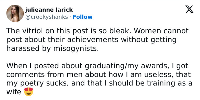 A social media post discussing the impact of misogyny on women’s achievements; related to "politics of smell" thesis uproar. A social media post discussing the impact of misogyny on women’s achievements; related to "politics of smell" thesis uproar.
