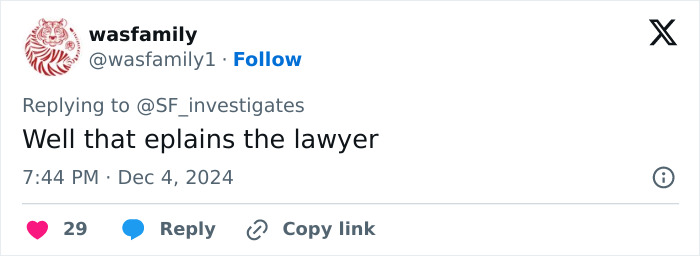 Tweet discussing lawyer in green card marriage scam linked to missing woman case. Tweet discussing lawyer in green card marriage scam linked to missing woman case.