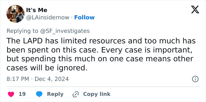 Tweet discussing police resource allocation in the Hannah Kobayashi green card marriage scam case. Tweet discussing police resource allocation in the Hannah Kobayashi green card marriage scam case.