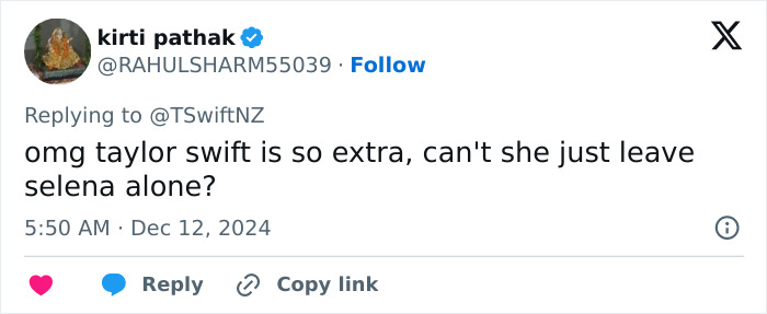 Criticism of Taylor Swift's reaction to Selena Gomez’s engagement on social media. Criticism of Taylor Swift's reaction to Selena Gomez’s engagement on social media.
