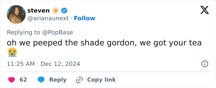 Tweet reacting to Gordon Ramsay shading Selena Gomez, mentioning tea emoji. Tweet reacting to Gordon Ramsay shading Selena Gomez, mentioning tea emoji.