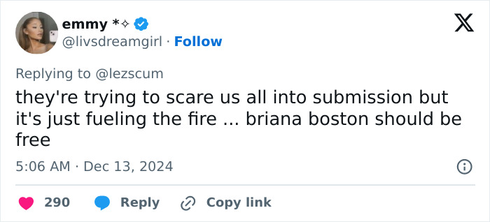Tweet about Briana Boston arrested, sparking discussion on justice. Tweet about Briana Boston arrested, sparking discussion on justice.