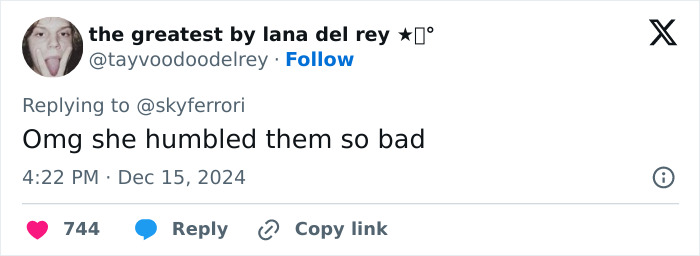 Tweet on Nicole Kidman's behavior at 'Babygirl' premiere, stating "Omg she humbled them so bad. Tweet on Nicole Kidman's behavior at 'Babygirl' premiere, stating "Omg she humbled them so bad.