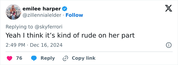 Tweet discussing Nicole Kidman's rude behavior at a premiere, with 76 likes and a reply option. Tweet discussing Nicole Kidman's rude behavior at a premiere, with 76 likes and a reply option.