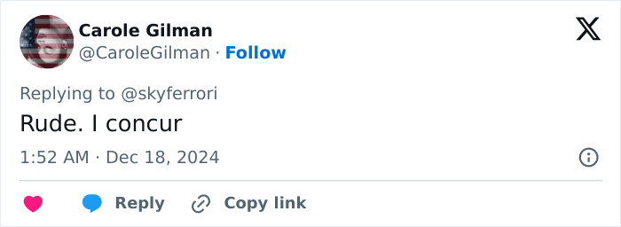 Tweet criticizing behavior, mentioning it as rude. Tweet criticizing behavior, mentioning it as rude.