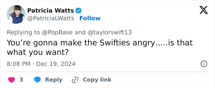 Fan outrage on Twitter over Taylor Swift ranking 3rd among greatest pop stars of 2024. Fan outrage on Twitter over Taylor Swift ranking 3rd among greatest pop stars of 2024.