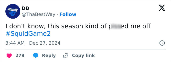 Tweet criticizing Squid Game 2 amid cast scandals, with hashtag #SquidGame2 visible. Tweet criticizing Squid Game 2 amid cast scandals, with hashtag #SquidGame2 visible.