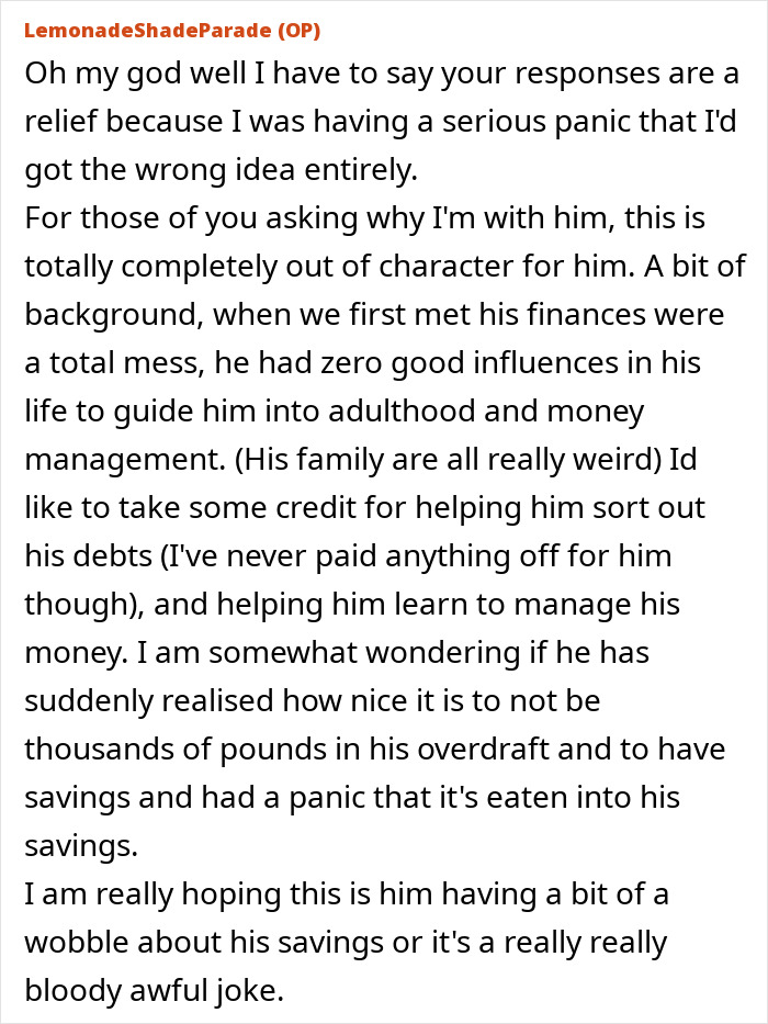 Text of a woman discussing finances, husband, and maternity leave concerns. Text of a woman discussing finances, husband, and maternity leave concerns.