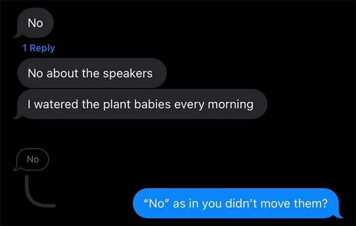 Text conversation about missing apartment items with a roommate. Text conversation about missing apartment items with a roommate.