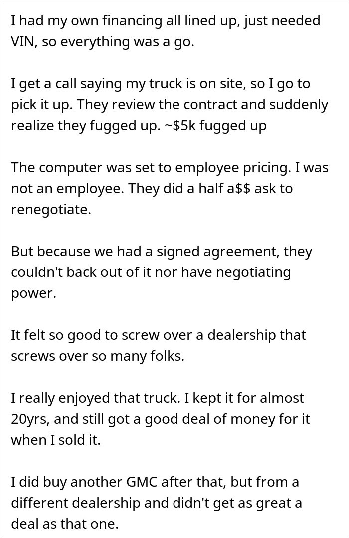 Text about a customer's persistence leading to victory after a delivery issue with their GMC truck order. Text about a customer's persistence leading to victory after a delivery issue with their GMC truck order.