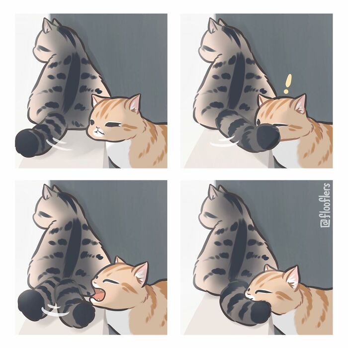 4-panel comic illustrating cats playfully interacting, showcasing hilariously cute moments from cat videos. 4-panel comic illustrating cats playfully interacting, showcasing hilariously cute moments from cat videos.