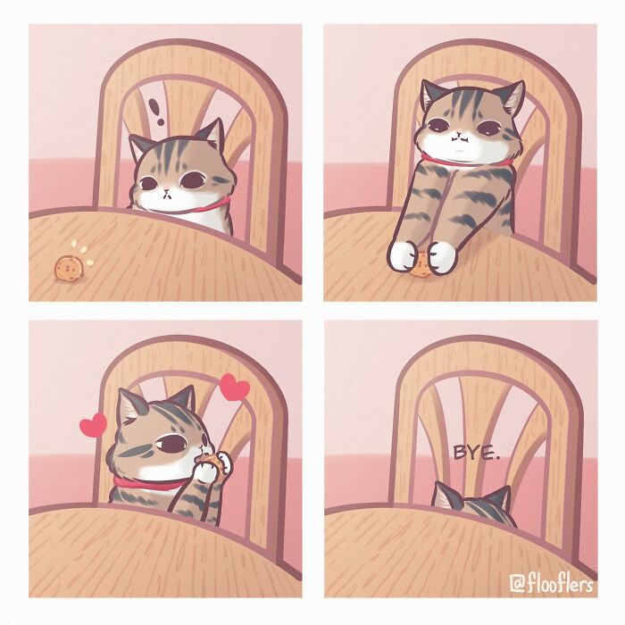 Cat illustration in a 4-panel comic. Adorable feline antics with hearts and humor. Hilariously cute cat comic art. Cat illustration in a 4-panel comic. Adorable feline antics with hearts and humor. Hilariously cute cat comic art.