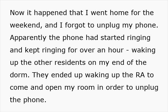 Text conversation about a woman's weekend incident and a ringing phone in her dorm room. Text conversation about a woman's weekend incident and a ringing phone in her dorm room.