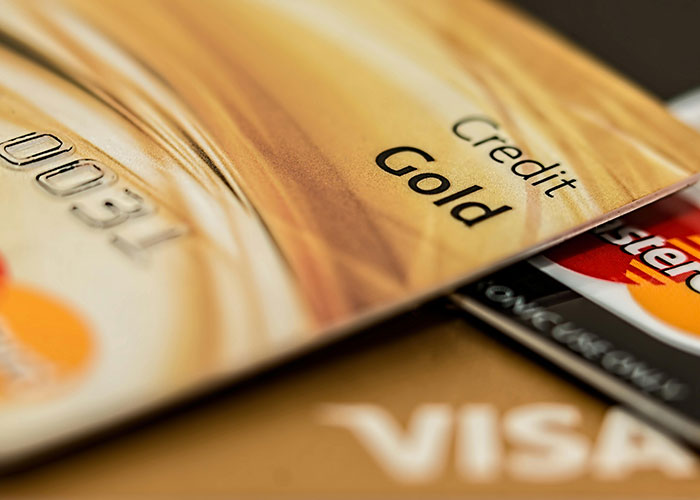 Credit cards close-up with focus on finance and protection. Credit cards close-up with focus on finance and protection.