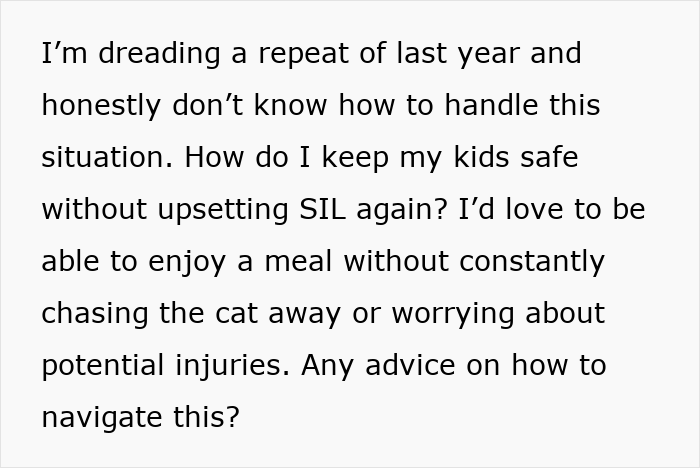 Woman Asks, "AIBU To Expect My SIL To Keep Her Aggressive Cat Away During Xmas?" Woman Asks, "AIBU To Expect My SIL To Keep Her Aggressive Cat Away During Xmas?"