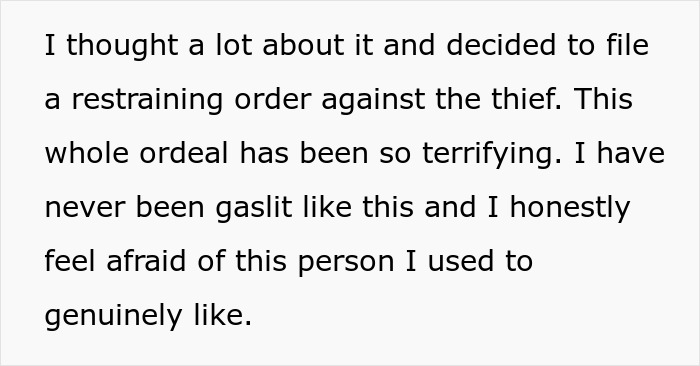 Text about filing a restraining order against a friend for theft and emotional distress in an apartment setting. Text about filing a restraining order against a friend for theft and emotional distress in an apartment setting.