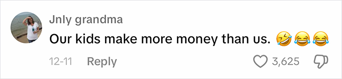 Comment from a parent about kids earning more, with laughing emojis. Comment from a parent about kids earning more, with laughing emojis.