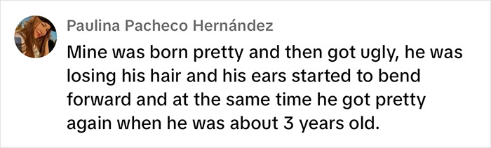 Comment by a mom discussing her child’s changing appearance and humor around baby's DNA test. Comment by a mom discussing her child’s changing appearance and humor around baby's DNA test.