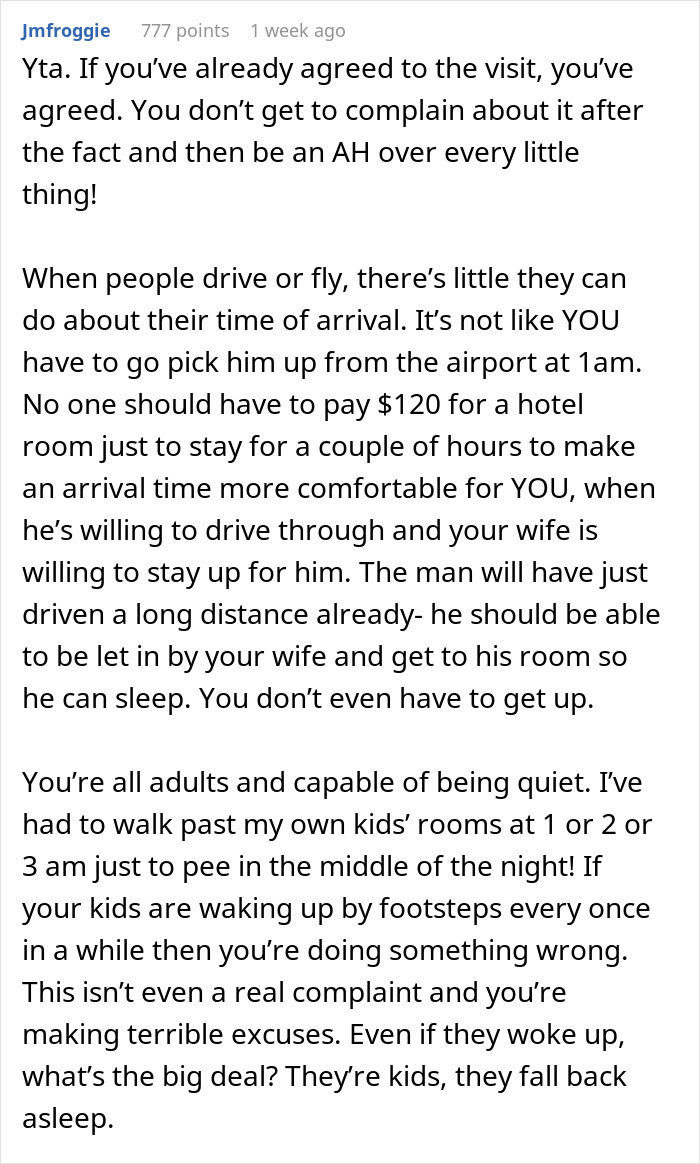 Text commentary on couple's holiday season fight over FIL's arrival time. Text commentary on couple's holiday season fight over FIL's arrival time.