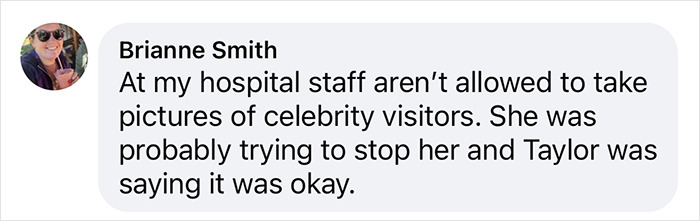 Text from a comment about hospital staff rules during celebrity visits. Text from a comment about hospital staff rules during celebrity visits.