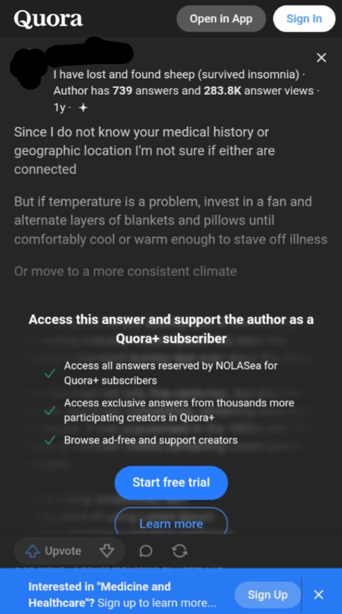 Quora screenshot illustrating deceptive marketing techniques for Quora+ subscription prompts.