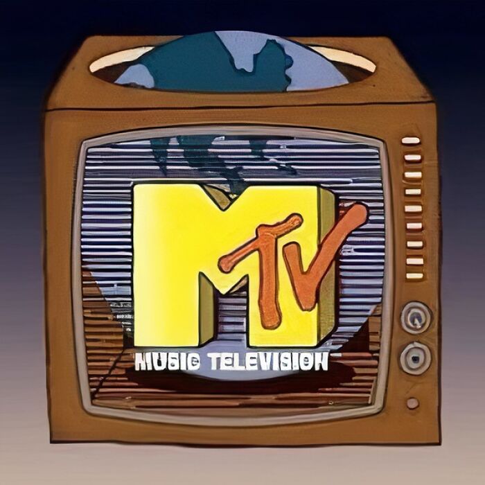 Vintage MTV logo on retro TV, symbolizing nineties pop culture and music influence.