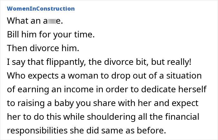 Text discussing unfair financial expectations during maternity leave. Text discussing unfair financial expectations during maternity leave.