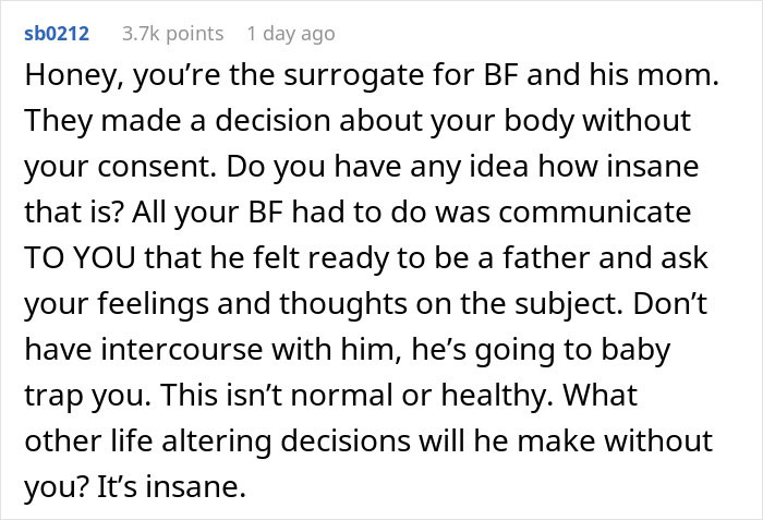 A comment discusses issues about a boyfriend hiding birth control pills and making decisions without consent. A comment discusses issues about a boyfriend hiding birth control pills and making decisions without consent.