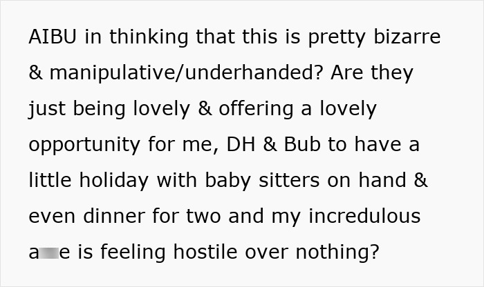 Woman Grows Suspicious After In-Laws Gift Her A Vacation Voucher To Babysit Their Grandkid Woman Grows Suspicious After In-Laws Gift Her A Vacation Voucher To Babysit Their Grandkid