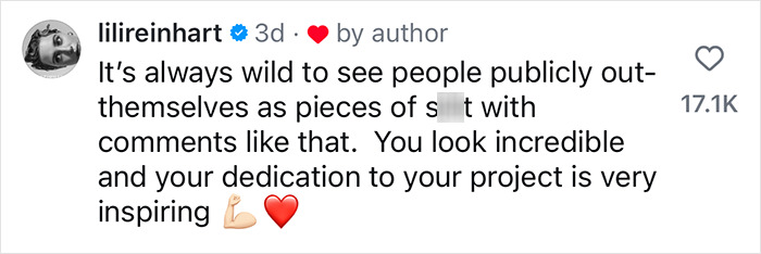 Actress Lili Reinhart comment discussing public reactions to body shamers, praising dedication and appearance. Actress Lili Reinhart comment discussing public reactions to body shamers, praising dedication and appearance.