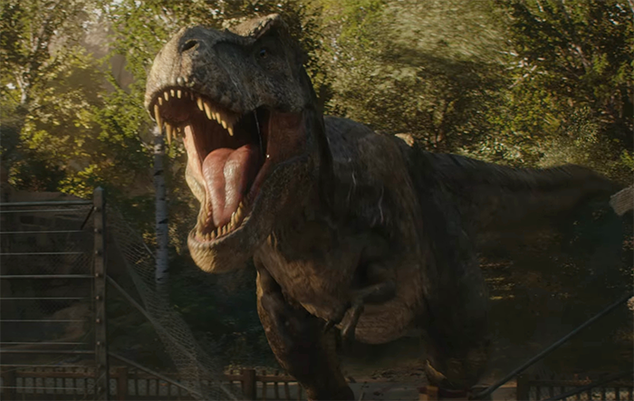 Scene of a T-Rex in a forest setting from the movie "Jurassic Park". Scene of a T-Rex in a forest setting from the movie "Jurassic Park".