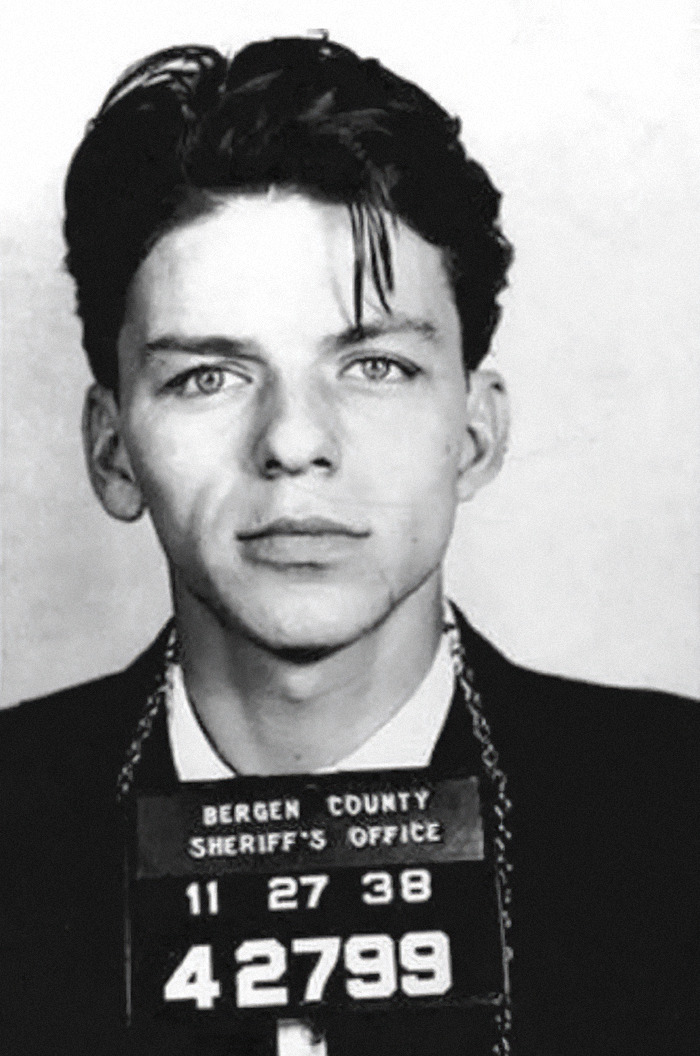 Frank Sinatra in a vintage mugshot from Bergen County Sheriff’s Office, dated 1938, representing criminal heartthrobs. Frank Sinatra in a vintage mugshot from Bergen County Sheriff’s Office, dated 1938, representing criminal heartthrobs.