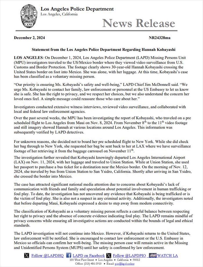 Hannah Kobayashi Declared Voluntarily Missing After Footage Of Her Crossing Into Mexico Is Found Hannah Kobayashi Declared Voluntarily Missing After Footage Of Her Crossing Into Mexico Is Found