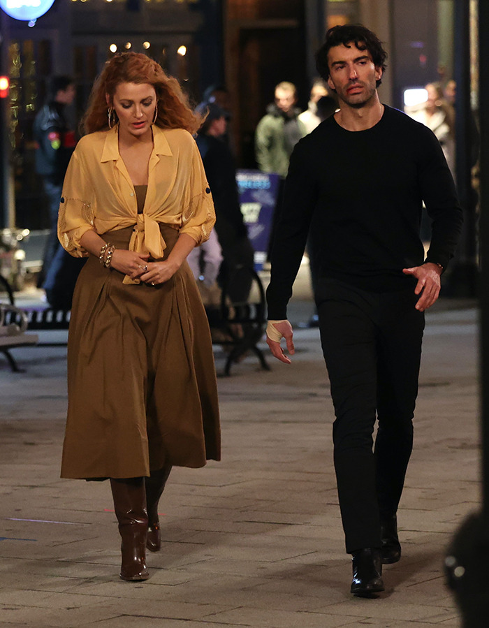 Blake Lively and Justin Baldoni walking outdoors at night on the set of 'It Ends With Us. Blake Lively and Justin Baldoni walking outdoors at night on the set of 'It Ends With Us.