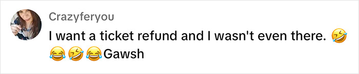 A humorous comment about a ticket refund request related to Shania Twain's bold rhinestone look on stage. A humorous comment about a ticket refund request related to Shania Twain's bold rhinestone look on stage.