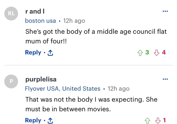 Comments responding to viral bikini shots, with critiques focusing on body image. Comments responding to viral bikini shots, with critiques focusing on body image.