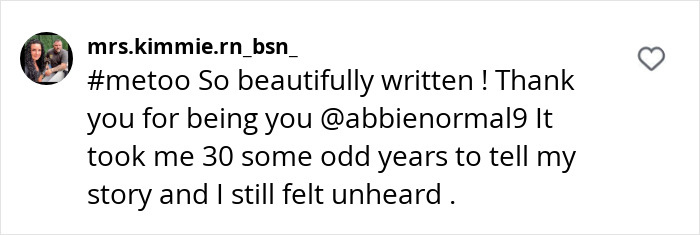 A heartfelt comment on Abigail Breslin's post about a past issue, mentioning #metoo and sharing a personal story. A heartfelt comment on Abigail Breslin's post about a past issue, mentioning #metoo and sharing a personal story.