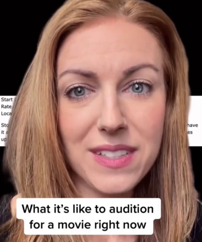 Woman discusses the reality of auditions for non-famous actresses, with text overlay about the audition process. Woman discusses the reality of auditions for non-famous actresses, with text overlay about the audition process.