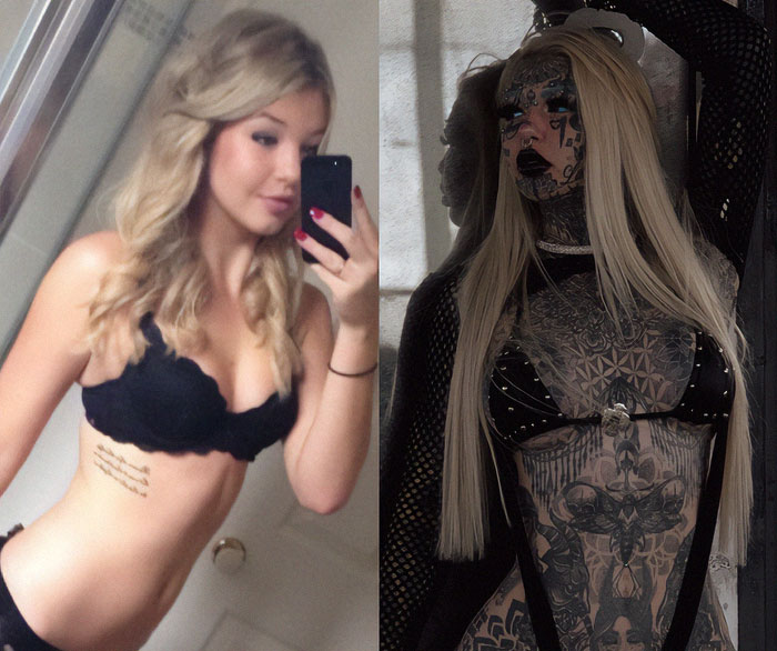 "Australia's most tattooed woman showing dramatic transformation in before-and-after photos. "Australia's most tattooed woman showing dramatic transformation in before-and-after photos.